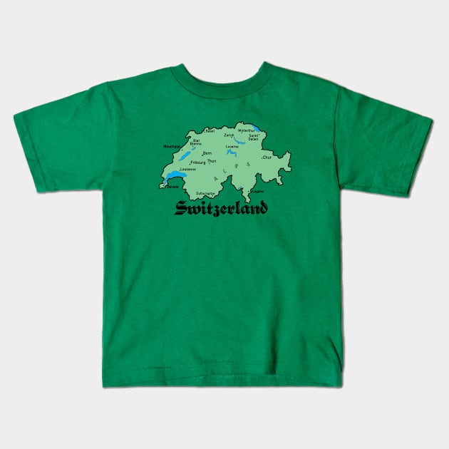 Switzerland Map Kids T-Shirt by ACGraphics